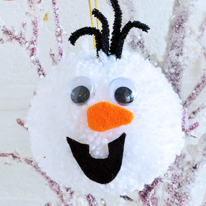 Homemade Olaf Christmas Ornament Craft Using Pom Pom, Googly Eyes, & Pipe Cleaners - Crafting Pom Poms with Kids