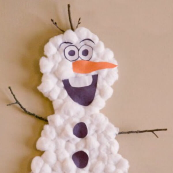 Homemade Olaf Snowman Cotton Balls Craft Activity Using Twigs & Markers - Incorporating Cotton Balls Into Crafts