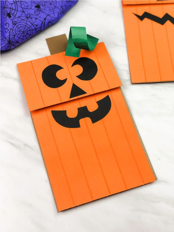 Homemade Paper Bag Pumpkin Puppet Craft With Jack O’lantern face template, Orange Marker & Cardstock - Halloween Paper Bags as a Creative Outlet