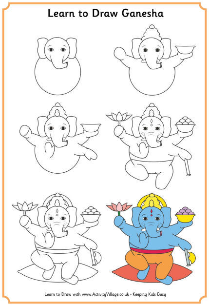 How to Draw Ganesha With Step-By-Step Tutorial - Projects and Play for Kids on Ganesh Chaturthi