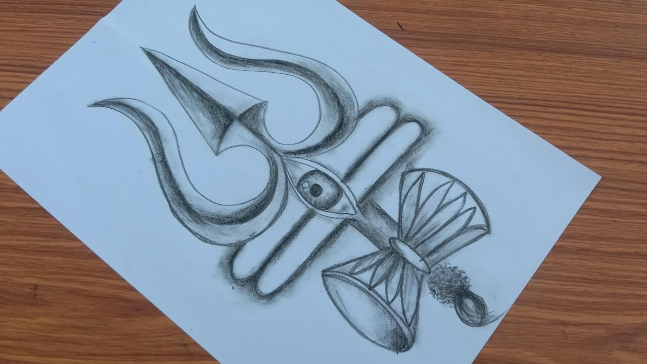 How To Draw Trishul Sketch For School Project - Innovative ideas for Shivratri