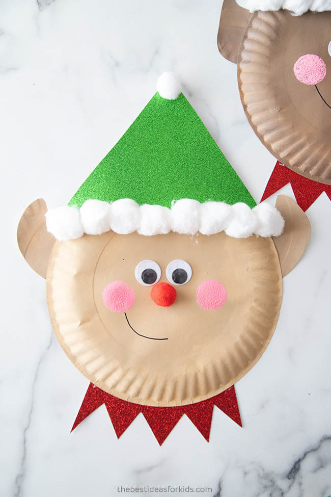 How To Make Christmas Elf Out Of Paper Plates, Cotton Balls, Glitter Paper & Googly Eyes - Crafting Elves with Paper Plates - A Fun Activity