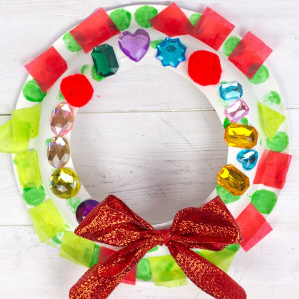 How To Make Christmas Wreath Collage Using Paper Plate & Embellishments - Constructing a Christmas Wreath