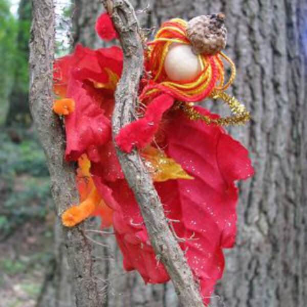 How To Make Fall Leaf Fairy Using Wooden Bead, Artificial Leaves, & Yarn - Involving Five To Seven-Year-Olds In Leaf Projects 
