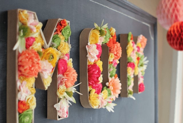 How To Make Mom Monogram Gift Using Paper Mache Letters, Floral Foam, and Silk Flowers - What to get for Mum for her special day