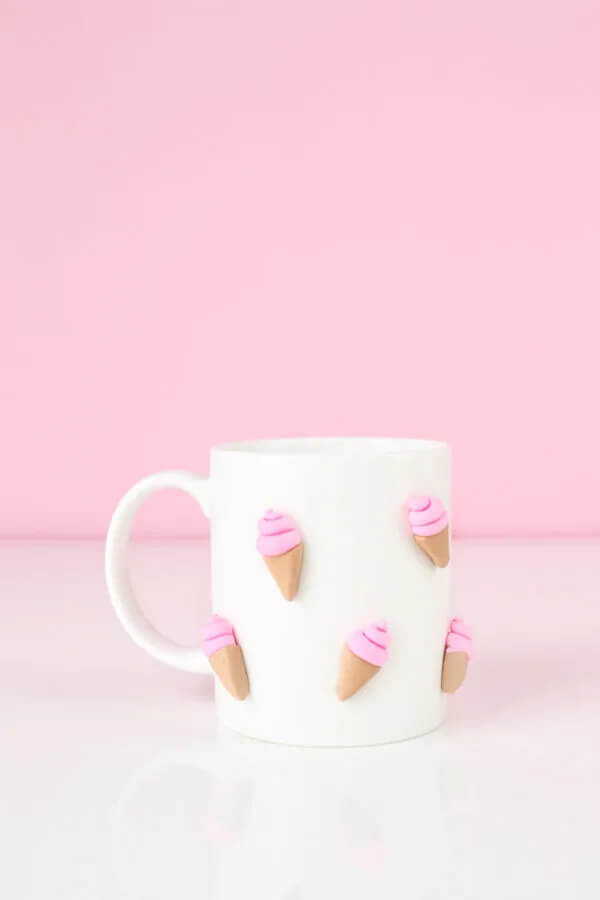 Ice-Cream Theme Inspired 3D Graphic Clay Mug Craft Idea At Home - Creating a Mug Ornamented with Polymer Clay