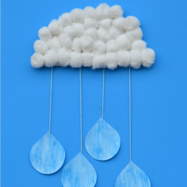 Inexpensive Rain Cloud Spring Activity With Cotton Balls, String & Paper - Artistic and Fun Ideas Using Cotton Balls 