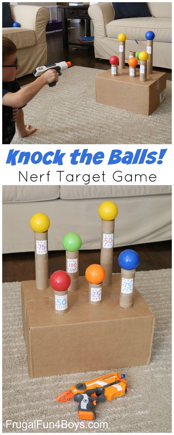Knock the Balls Down Nerf  -  Interesting Target Game Activity For Kids - Easy Recycling Making & Playing for Children 