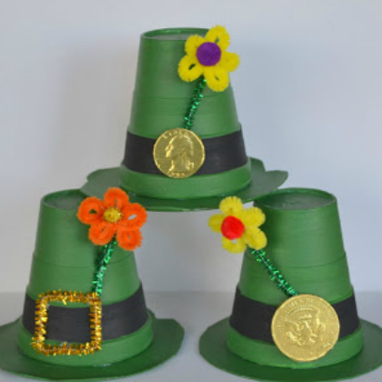 Leprechaun Cup Hats Craft With Pipe Cleaner Flowers & Coins For St Patricks Day - Get Creative with Kids and Disposable Cups