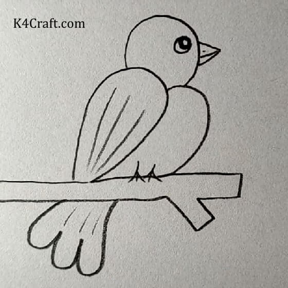 Lonely Bird Sitting On Branch - Pencil Drawing Art Idea For Kids - Witnessing the Enchanting Realm of Pencil Drawing for Kids