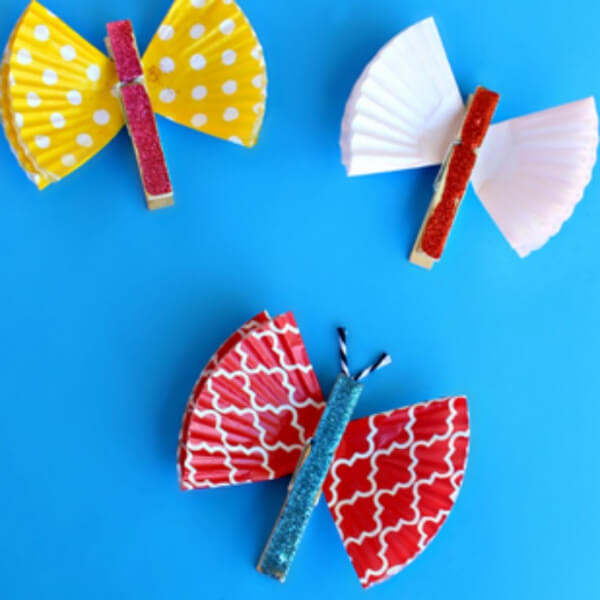 Lovable Butterflies Craft Using Cupcake Liners & Clothespin - Cool Clothespin Crafts for Kids to Make