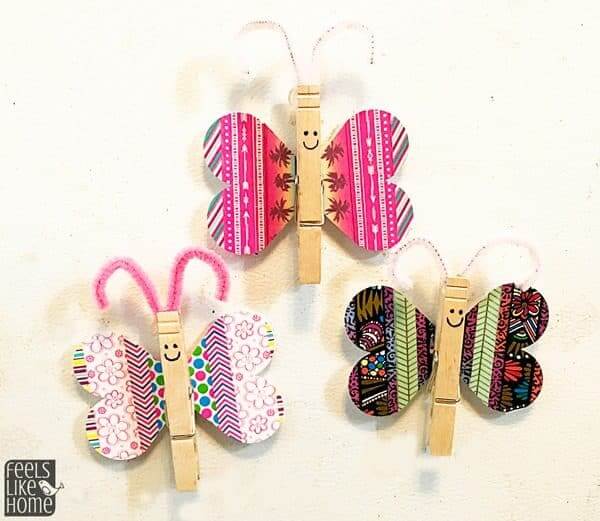 Lovely Clothespin Butterflies Craft Using Pipe Cleaners, Washi Tapes & Black Markers - Expressing Yourself through Washi Tape Crafts