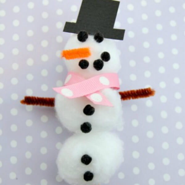 Lovely Cotton Ball Snowman Craft Activity Using Pipe Cleaners, Popsicle Sticks, Ribbon, & Pom Pom - Crafting with cotton balls