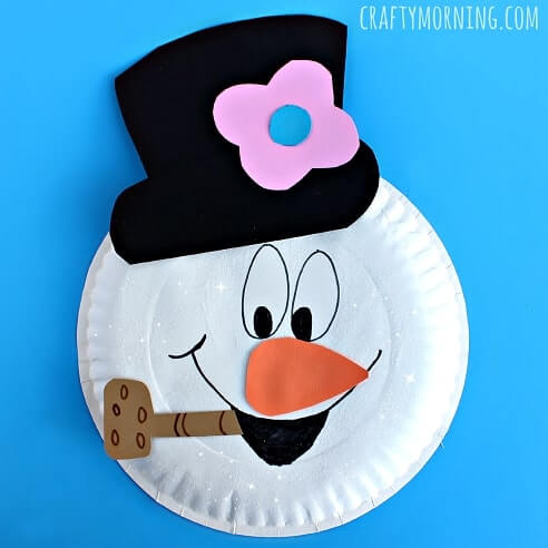 Lovely Frosty Snowman Paper Plate Art & Craft Idea For Kids - Constructing a Snowman from a Paper Plate - Wintertime Arts and Crafts for Children