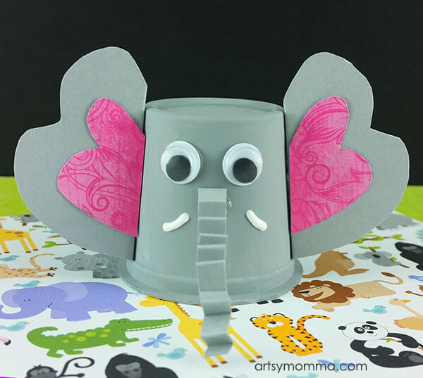 Lovely Jungle Safari Themed Elephant Animal Craft Using Paper Cup, Googly Eyes, & Construction Paper - Facile Paper Cup Animal Designs