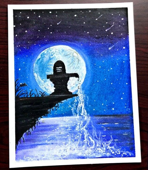Lovely Shivling Painting Art Idea With Oil Pastel Color - Shivratri creative ideas