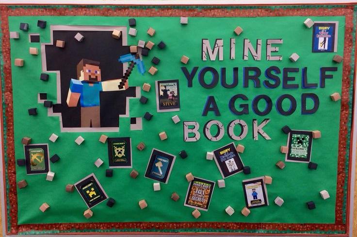Minecraft-inspired Awesome Bulletin Board Craft Idea For Library - Exhibiting Ideas for Library Bulletin Boards
