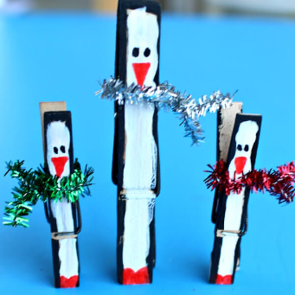 Mini & Big Clothespins Penguin Craft With Pipe Cleaners & Paint - Enchanting Clothespin Designs for Toddlers 