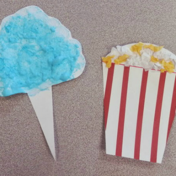 Popcorn & Cotton Candy - Yummy Circus Treat Craft with Paper, Tissue Paper & Puffy Paint - Arts & Crafts Projects For Toddlers Influenced By Dr. Seuss