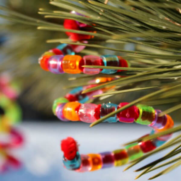 Pretty Beaded Christmas Tree Ornament Craft With Wire & Pom Pom - Crafting Holiday Ornaments for Kids