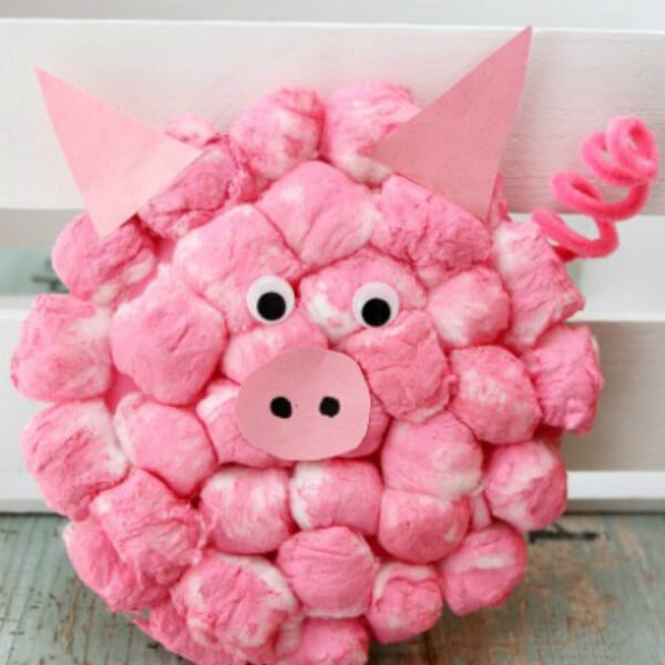 Pretty Cotton Ball Pig Craft Using Paper Plate, Pipe Cleaners & Googly Eyes - Engaging Art and Craft Ideas with Cotton Balls 