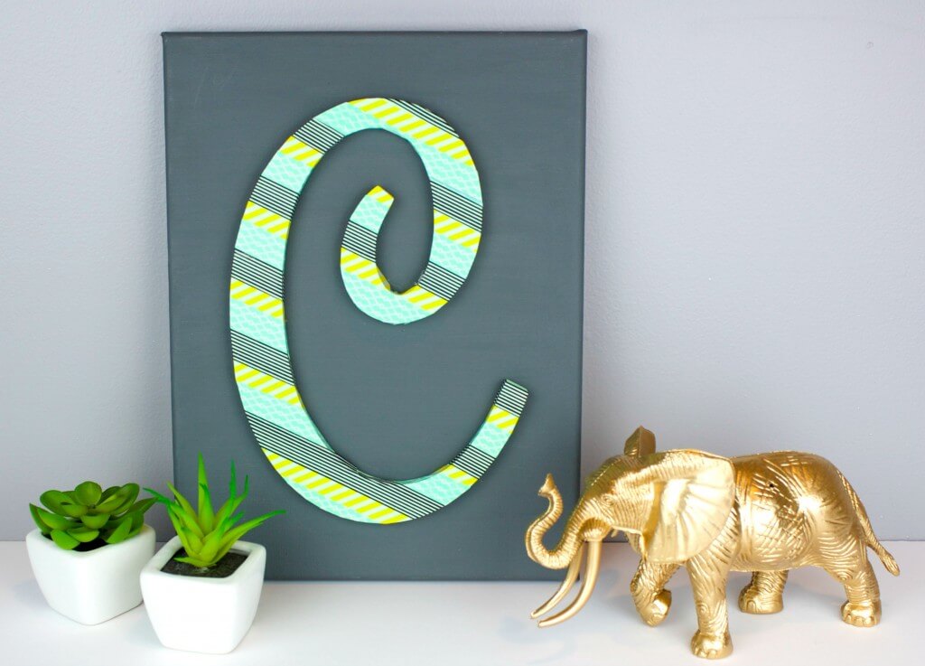 Pretty "e" Monogram Letter Craft On Canvas Using Washi Tape - Creative Utilization of Washi Tape for Children's Letters