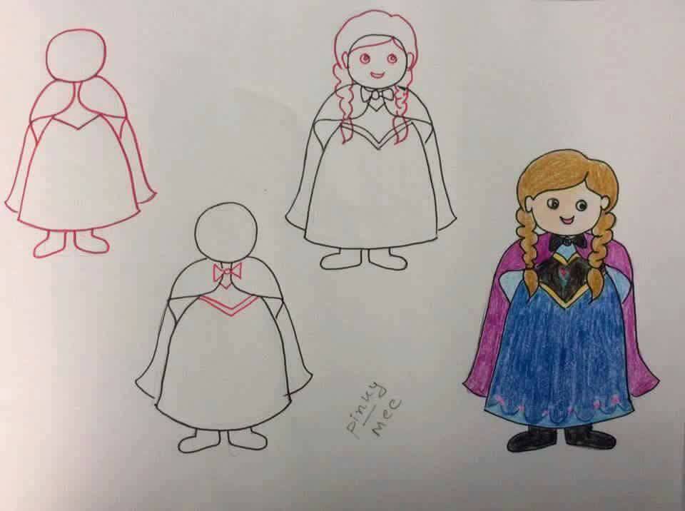 Pretty School Girl Drawing With a Cape, a Bow, & Two Little Braids - Appealing Artwork for Youngsters