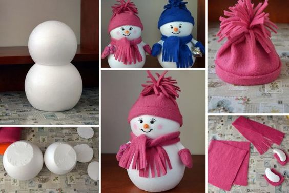 Pretty Styrofoam Balls Snowman Crafts With Pink & Blue Scarf - Crafting and Selling Christmas-Themed Pieces
