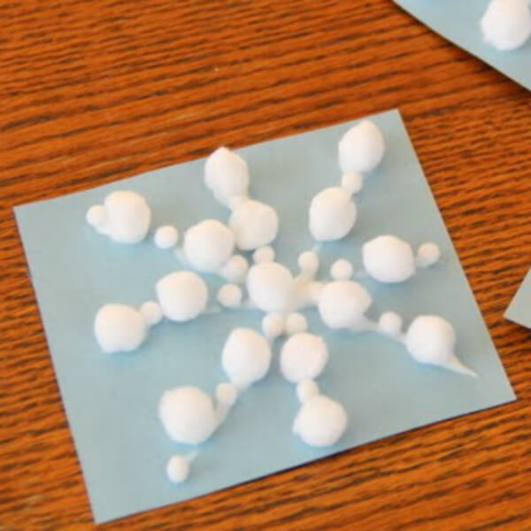 Puffy Snowflake Line Awareness Winter Craft On Paper Using Pom Pom - Crafting with Snow to Make the Most of Your Winter Vacation 