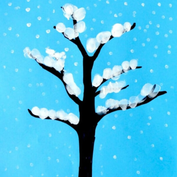 Q-Tip Finger Tree Painting Art Project For Kindergartners - Have Fun During Winter Break with Snow Creations 