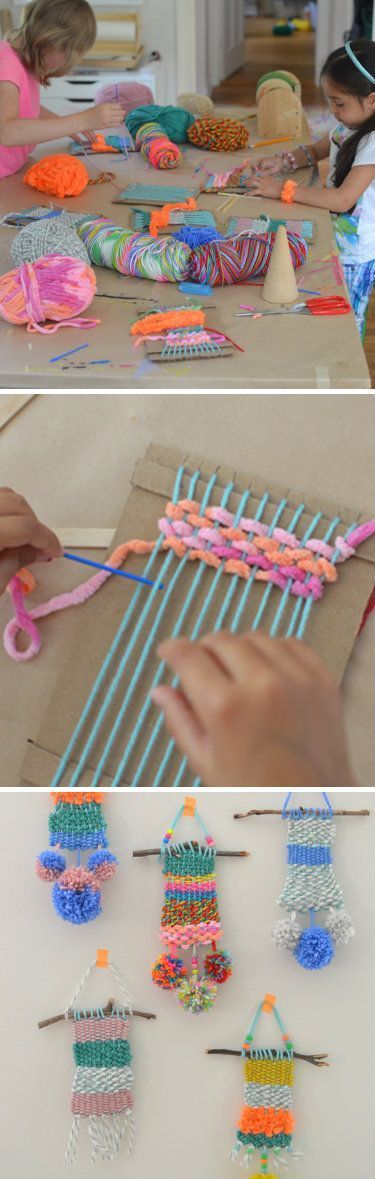 Recycled Cardboard Weaving Loom Craft Activity With Colorful Yarn & Twigs - Fun Projects Using Recycled Materials for Youngsters