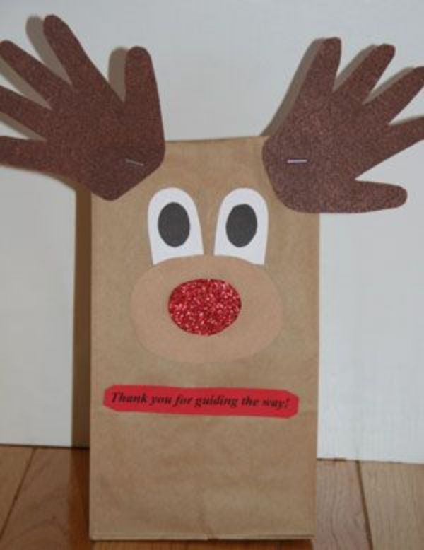 Recycled Paper Bag Reindeer Craft With Felt Handprint - Quick & Easy Reindeer Crafts for Kids - Ideal for Pre-Schoolers