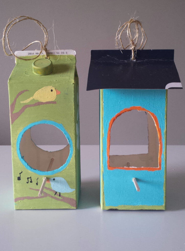 Reuse Milk Carton To Make Bird Feeder Craft At Home - Crafting a bird feeder with a milk carton