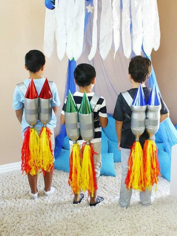 Rocket Costume Craft Using Cylindrical and Conical Cardboard Pieces and Yarns - Home-Crafted Apparel for Kids