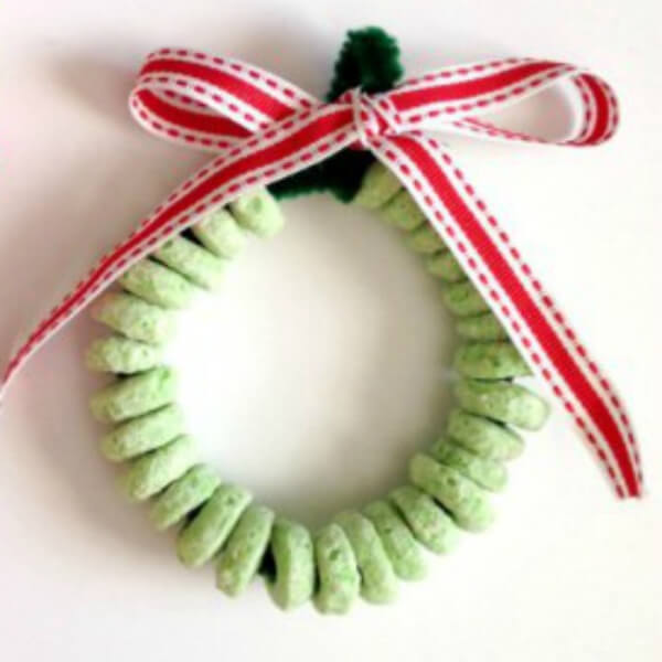 Simple Candy Wreath Christmas Craft With Reb Ribbon, & Pipe Cleaners - Making Christmas Wreaths yourself