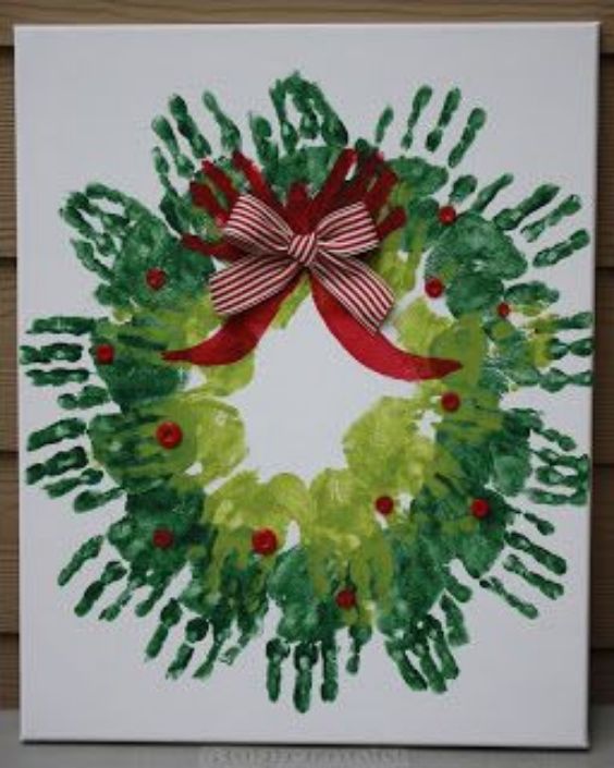 Simple Handprint Wreath Craft Idea For Christmas Decor - Christmas Crafts with Handprints for Toddlers and Preschoolers to Make 