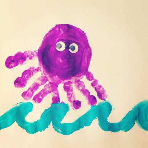 Simple Octopus Painting Art Activity Using Thumb - Home-made Octopodes Arts & Games for Toddlers 