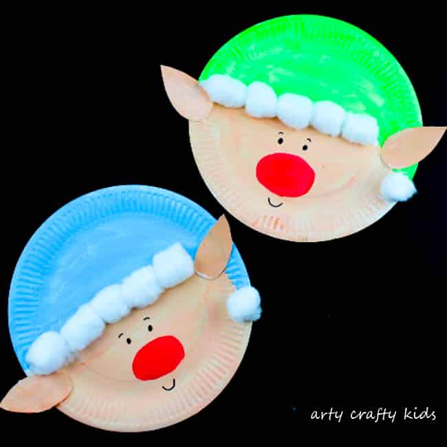 Simple Paper Plate Elf Craft Ideas For Kids Using Cotton Balls,& Washable Paints - Paper Plate Elves - Easy to Make