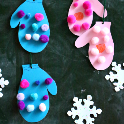Simple Pom Pom Mittens Craft Idea For Preschoolers Using Cardstock Papers - Have Some Fun Making Pom Poms with the Kids