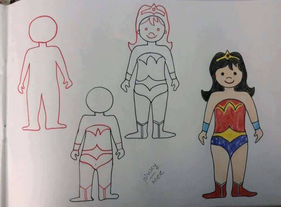 Simple Superwoman Drawing Idea For Primary Kids - Inventive Illustrations for Children 