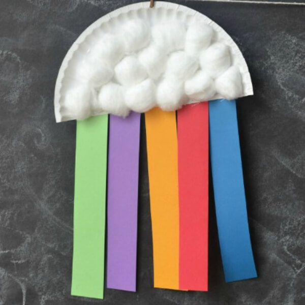 Simple To Make Rainbow Craft With Paper Plate, Cotton Balls & Colorful Cardstock - Fun and Creative Cotton Ball Crafts