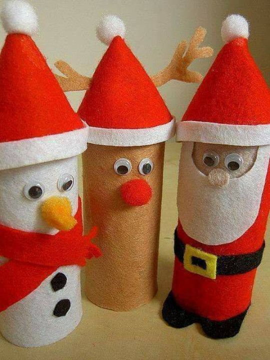 Snowman, Reindeer, Santa - Recycled Paper Roll Christmas Craft Using Fabrics & Pom Pom - Make this Christmas memorable with ideas for little ones centering around Santa Claus. 