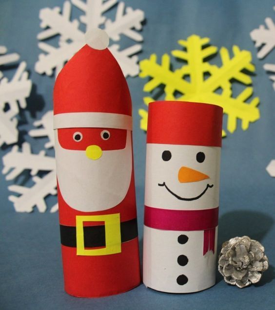 Snowman, Santa Claus - Recycled Toilet Paper Roll Christmas Craft For Kids - Simple homemade Christmas activities for children.