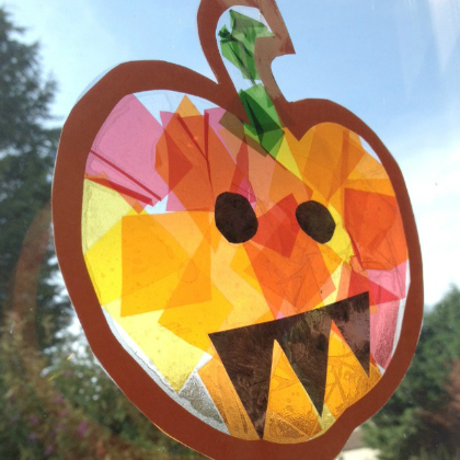 Spooky Halloween Pumpkin Stained Glass Art With Tissue Paper & Contact Paper - An Introduction to Stained Glass Art for Kids