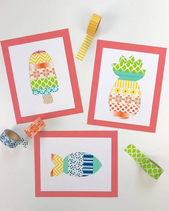 Summer-Themed Washi Tape Crafts Idea For Kids Using Colorful Papers - Creative Activities To Do with Washi Tape