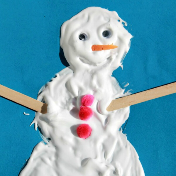 Super Simple Pluffy Snowman Painting Activity Using Popsicle Sticks & Pom Pom - Make the Most of Winter Break by Doing Snow Projects