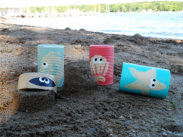 Super Simple Sand Activity On Beach Using Recycled Tin Cans - Ways to get the children out in the fresh air.