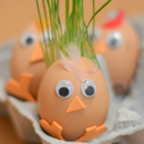 Turkey Planter Craft Activity Made With Egg Shells, Googly Eyes & Grass - Art & Craft Activities For Thanksgiving