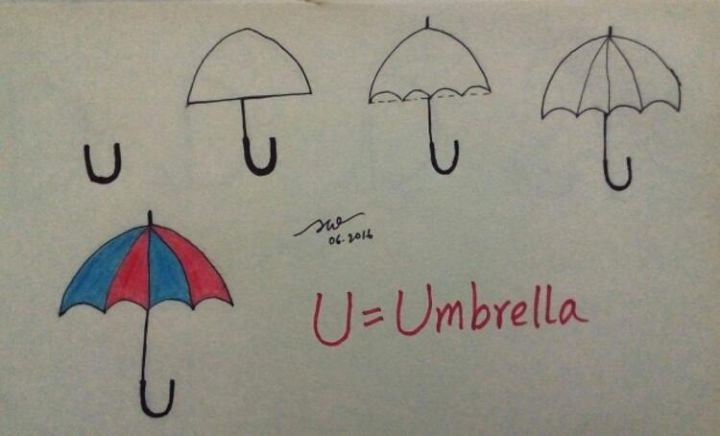 U For Umbrella Alphabet Used In Rain - Alphabet Sketches for Little Ones