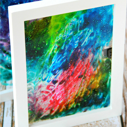 Unique & Colorful Galaxy-Stained Glass Window Art Using Old Picture Frame, Wax Paper & Food Coloring - Easy-to-Do Stained Glass Art for Kids